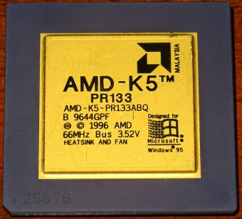 AMD K5 PR133 CPU (AMD-K5-PR133ABQ) 66MHz Bus, 3.52V (Goldcap) Malaysia 1996